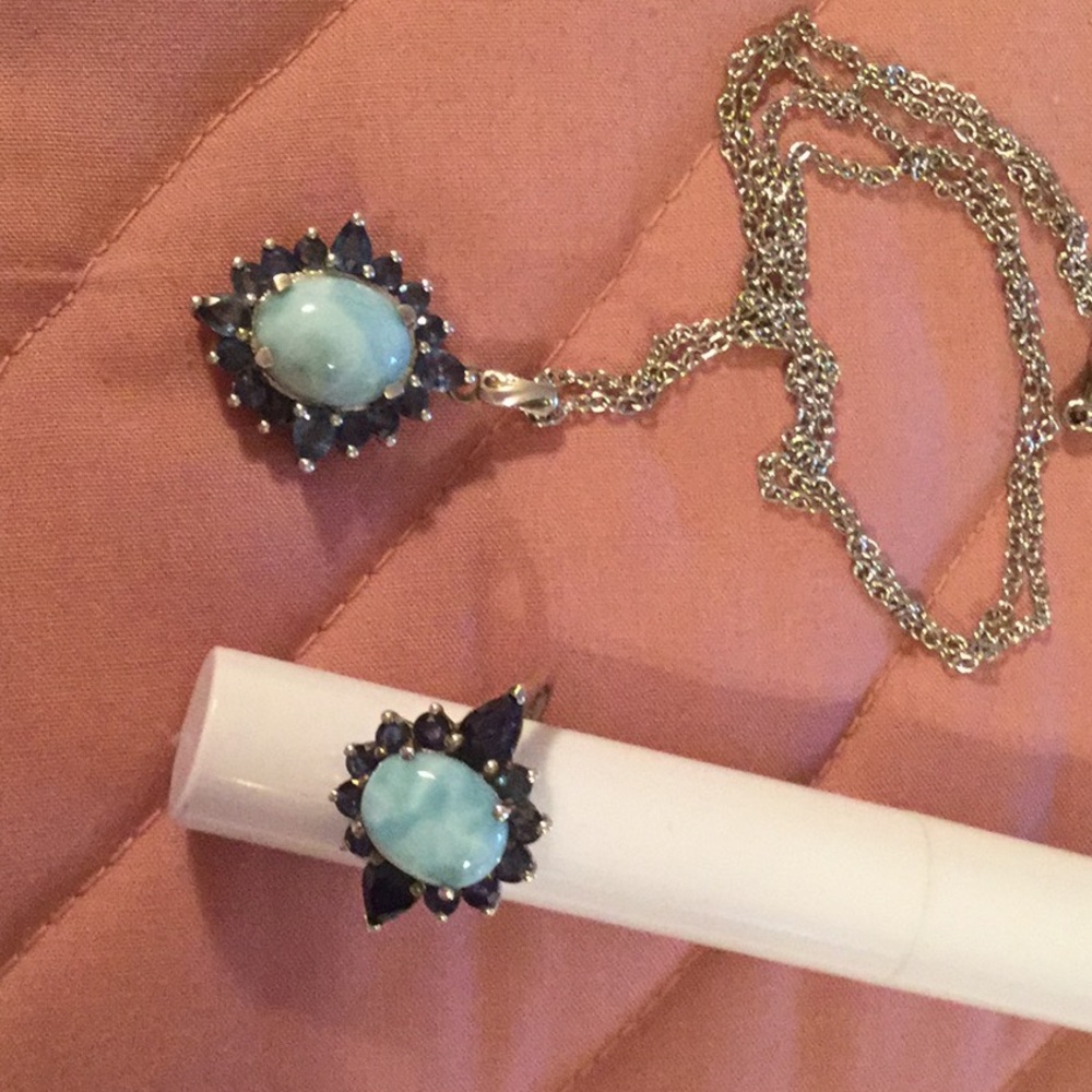 SS Blue Larimar/sapphire 20” necklace